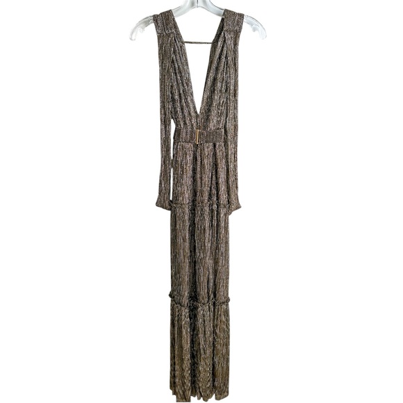 NWOT Sabina Musáyev Helena Gold Metallic Tiered Maxi Dress Removable Belt XS - Picture 9 of 14